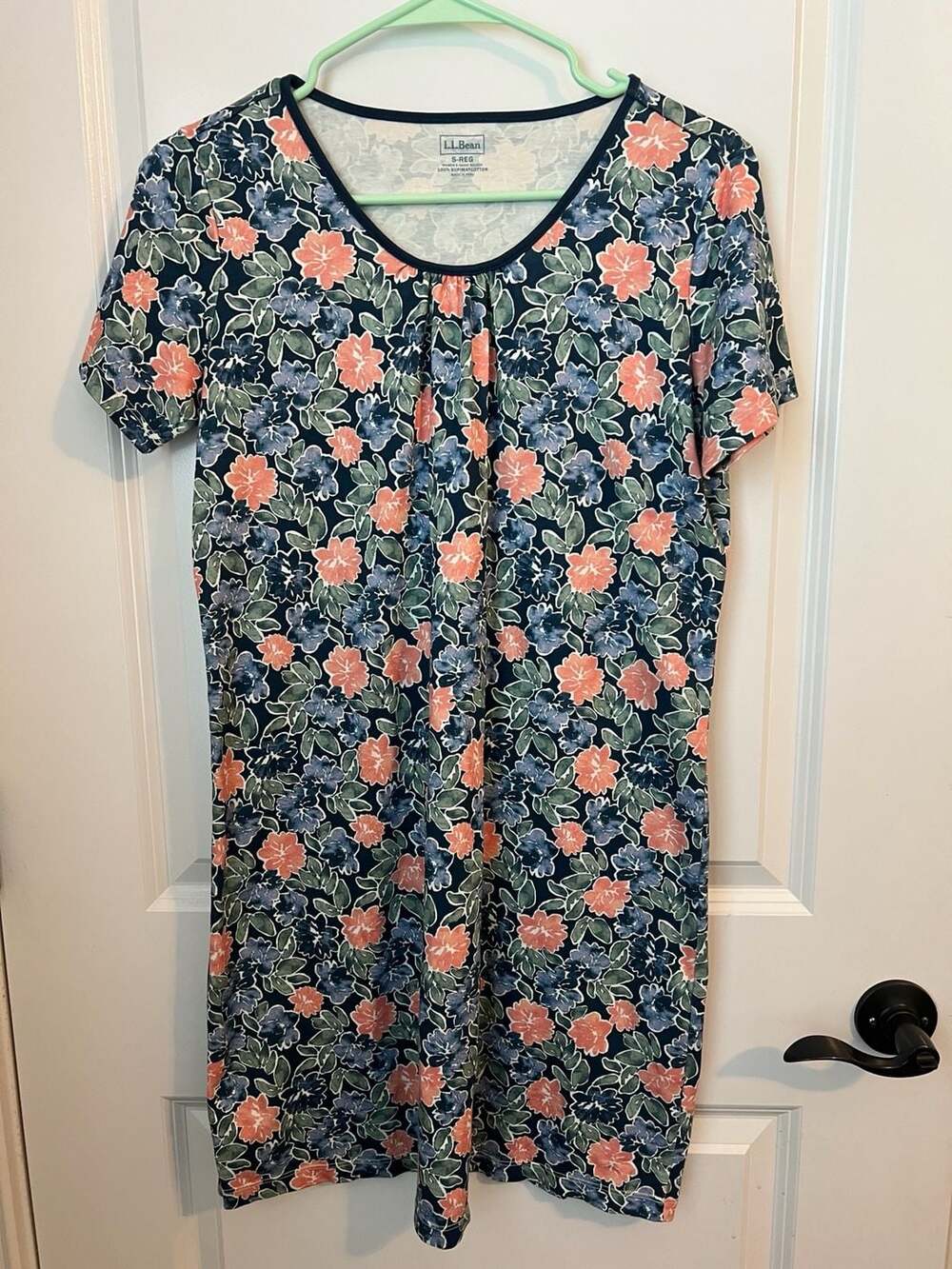 L.L.Bean Women's Supima Cotton Short-Sleeve Floral Tee Dress, Size S-Reg